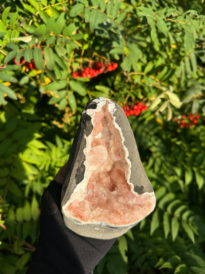 Red Apophyllite Geode with Quartz
