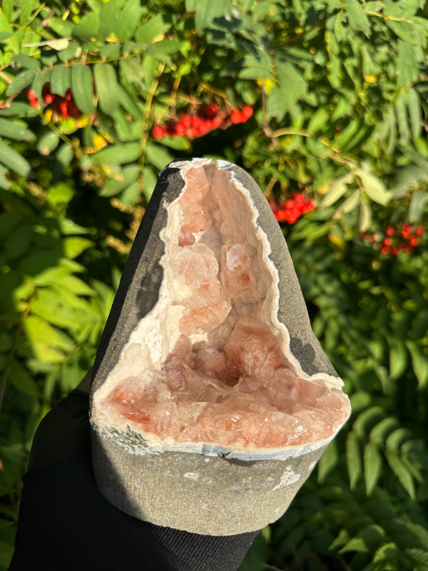 Red Apophyllite Geode with Quartz
